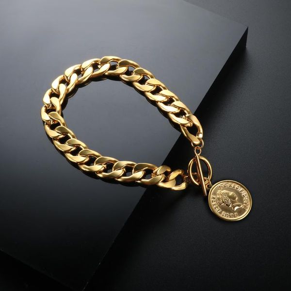 link, chain zmfashion punk cuban link-chains bracelets vintage stainless steel gold-plated women men thick bangles wrist jewelry gift, Black
link, chain zmfashion punk cuban link-chains bracelets vintage stainless steel gold-plated women men thick bangles wrist jewelry gift, Black
