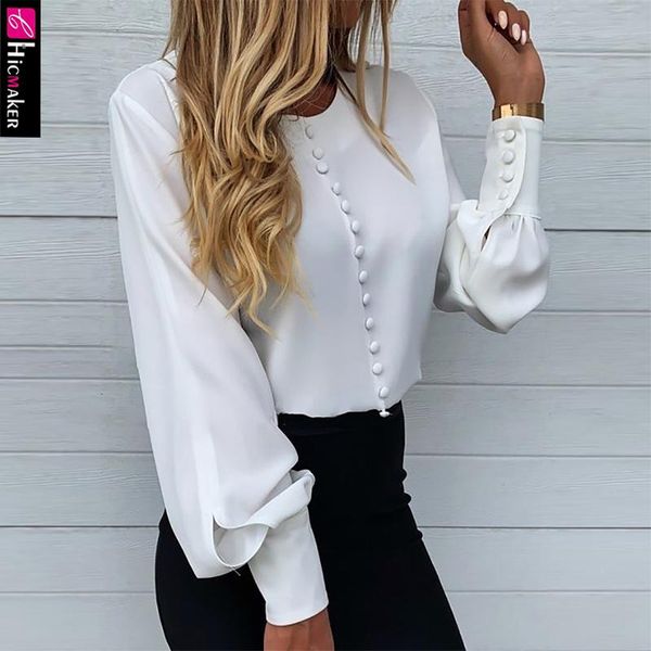 women o-neck plain button design lantern sleeve shirt women's blouses & shirts, White
women o-neck plain button design lantern sleeve shirt women's blouses & shirts, White