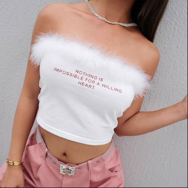 women shirt strapless feather bandeau boob tube letter print crop casual cami blouse drop, White
women shirt strapless feather bandeau boob tube letter print crop casual cami blouse drop, White