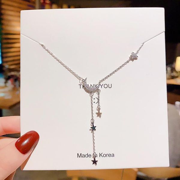 link, chain stainless steel delicate moon and star long pendant necklace fashion minimalism ladies valentine's day gifts, Black
link, chain stainless steel delicate moon and star long pendant necklace fashion minimalism ladies valentine's day gifts, Black