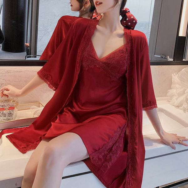 women's sleepwear ice silk pajamas female sense with chest pad suspenders nightdress wedding honeymoon nightgown two-piece set, Black;red
women's sleepwear ice silk pajamas female sense with chest pad suspenders nightdress wedding honeymoon nightgown two-piece set, Black;red