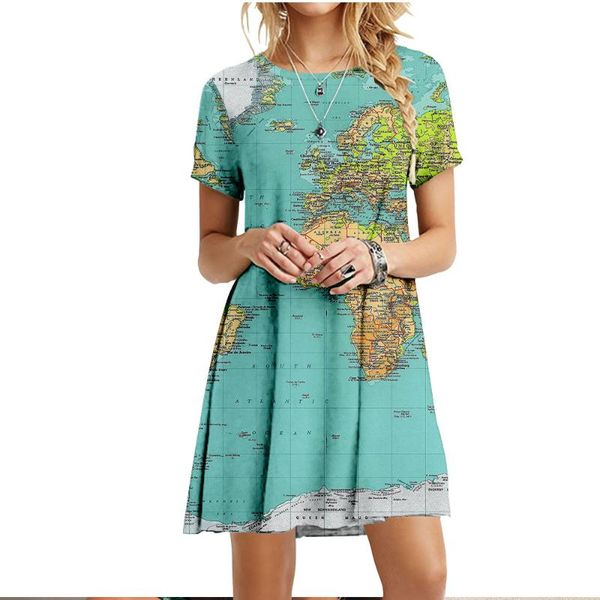 casual dresses 2021 summer map women's digital printing short sleeve dress, Black;gray
casual dresses 2021 summer map women's digital printing short sleeve dress, Black;gray