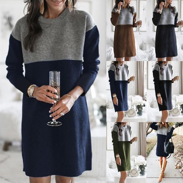 women casual autumn long sleeve patchwork color block loose knee-length dress vintage ladies o-neck oversize dresses, Black;gray
women casual autumn long sleeve patchwork color block loose knee-length dress vintage ladies o-neck oversize dresses, Black;gray