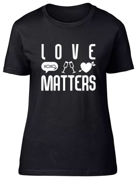 love matters fitted womens ladies t shirt, White;black 
love matters fitted womens ladies t shirt, White;black