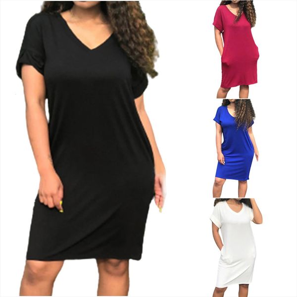 fashion solid casual plus size women dresses short sleeve v neck pockets summer dress daily vestido de mujer, Black;gray
fashion solid casual plus size women dresses short sleeve v neck pockets summer dress daily vestido de mujer, Black;gray