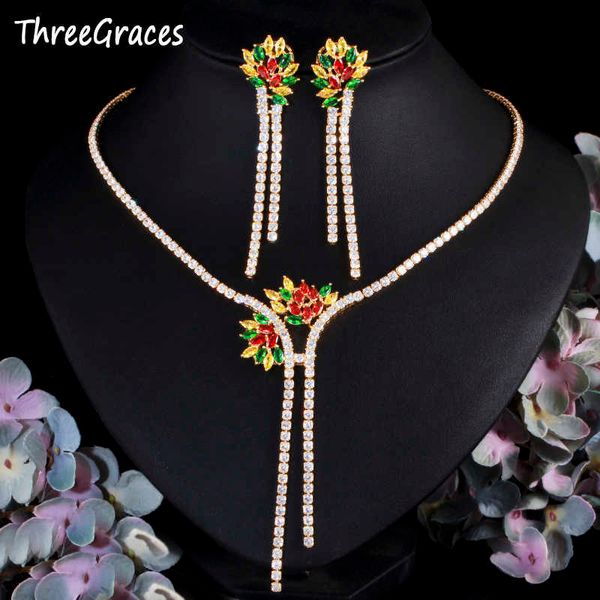 threegraces sparkling multicolor leaf cubic zirconia long dangle drop necklace and earrings luxury jewelry sets for brides tz550 h1022, Silver 
threegraces sparkling multicolor leaf cubic zirconia long dangle drop necklace and earrings luxury jewelry sets for brides tz550 h1022, Silver