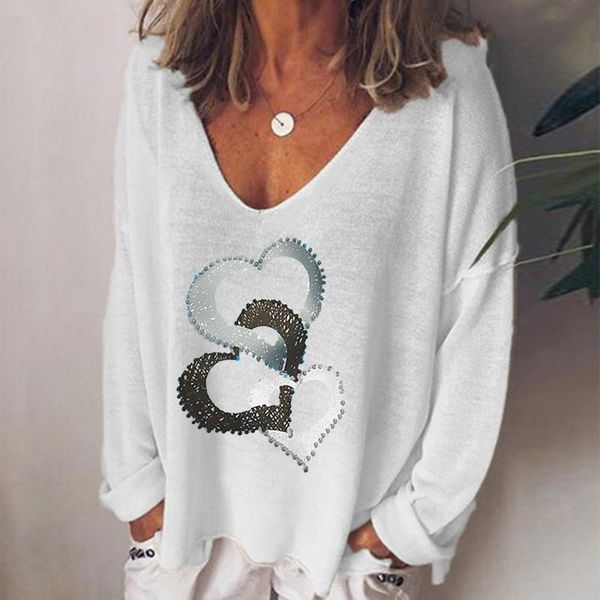 women's t-shirt heart printed t shirt women loose long sleeve v-neck spring casual funny harajuku tees t-shirts camiseta mujer, White
women's t-shirt heart printed t shirt women loose long sleeve v-neck spring casual funny harajuku tees t-shirts camiseta mujer, White