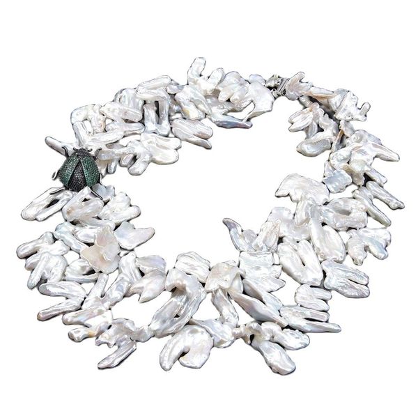 guaiguai jewelry 2 strands white keshi pearl necklace cz pave insect pendant for women real gems stone lady fashion jewellery, Silver
guaiguai jewelry 2 strands white keshi pearl necklace cz pave insect pendant for women real gems stone lady fashion jewellery, Silver