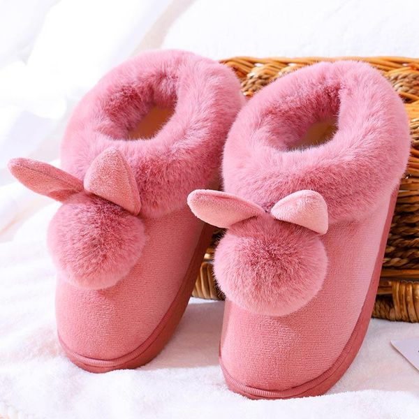 women slippers casual shoes woman 2021 suede indoor winter ears home, Black