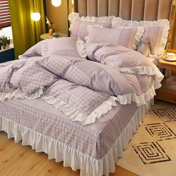 bedding sets 4pcs plaid lace flower bed cover set duvet skirt with pillowcases bedclothes comforter home decor 61107
bedding sets 4pcs plaid lace flower bed cover set duvet skirt with pillowcases bedclothes comforter home decor 61107