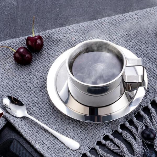 stainless steel double layer design insulated mug with dish spoon coffee cup set outdoor travel tea water cups & saucers
stainless steel double layer design insulated mug with dish spoon coffee cup set outdoor travel tea water cups & saucers
