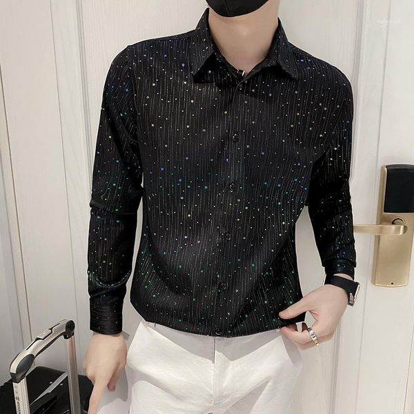 men's casual shirts color rhinestone mens shirt slim streetwear 2021 autumn fashion social party nightclub stage singer men clothing, White;black
men's casual shirts color rhinestone mens shirt slim streetwear 2021 autumn fashion social party nightclub stage singer men clothing, White;black