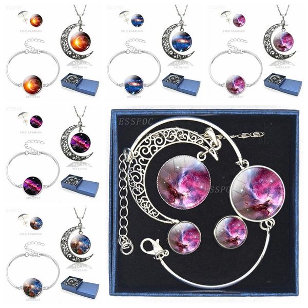 earrings & necklace galaxy jewelry set nebula glass cabochon crescent moon stud bracelet out space universe, Silver
earrings & necklace galaxy jewelry set nebula glass cabochon crescent moon stud bracelet out space universe, Silver
