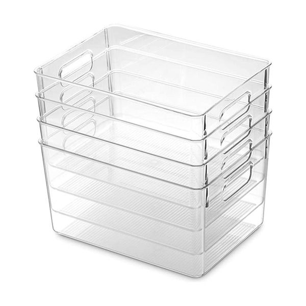storage bottles & jars 4pcs clear pantry organizer bins household plastic food basket with cutout handles for kitchen, counter
storage bottles & jars 4pcs clear pantry organizer bins household plastic food basket with cutout handles for kitchen, counter