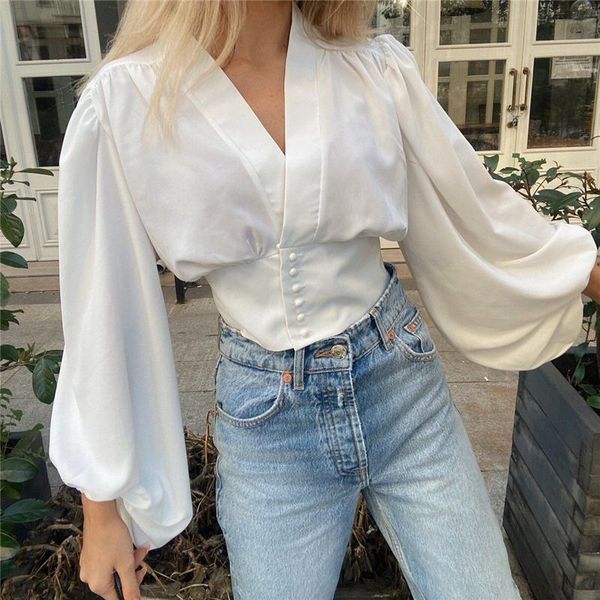 women's blouses & shirts lantern sleeve elegant shirt white black button vintage blouse v-neck office ladies female casual
women's blouses & shirts lantern sleeve elegant shirt white black button vintage blouse v-neck office ladies female casual