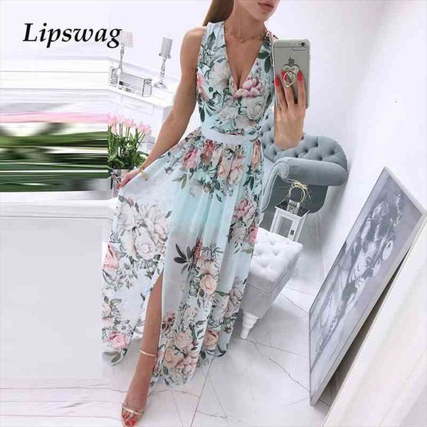 elegant floral print chiffon women dress long summer deep v neck split party lady sleeveless maxi beach dresses, Black;gray
elegant floral print chiffon women dress long summer deep v neck split party lady sleeveless maxi beach dresses, Black;gray
