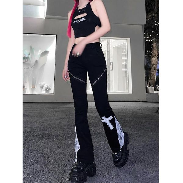 women's pants & capris lace patch cross flare elastic girl slim gothic punk skinny black women original design, Black;white
women's pants & capris lace patch cross flare elastic girl slim gothic punk skinny black women original design, Black;white