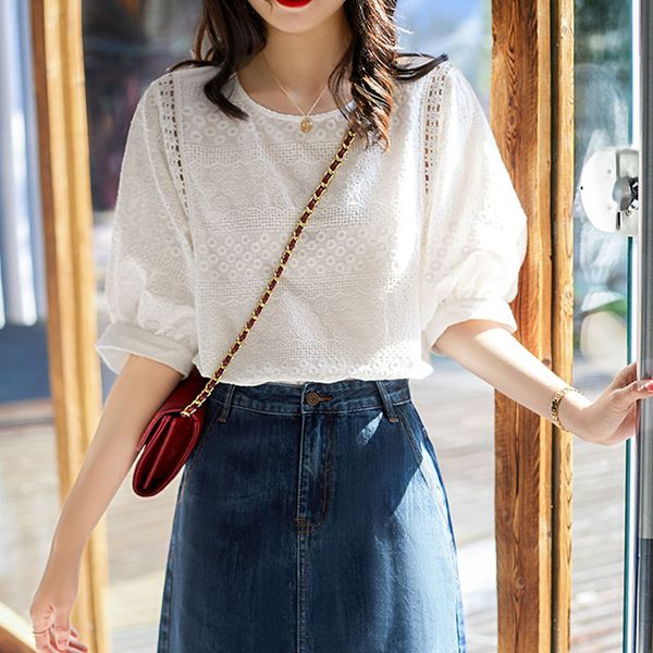 2021 summer new korea fashion women lantern sleeve loose shirts embroidery cotton lace o-neck casual blouses plus size m28, White
2021 summer new korea fashion women lantern sleeve loose shirts embroidery cotton lace o-neck casual blouses plus size m28, White