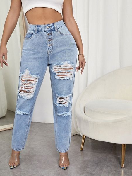 sxy high waist ripped mom fit jeans n5qj#, Blue 
sxy high waist ripped mom fit jeans n5qj#, Blue