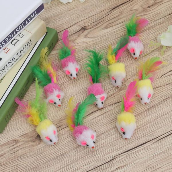 cat toys 20 pcs furry pet mice catcher with feather tails