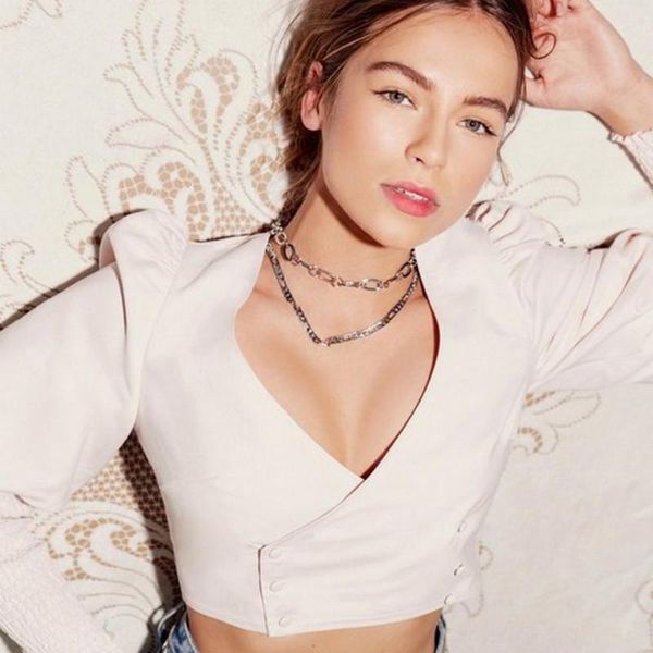autumn womens and blouse long sleeve v-neck solid color short crop casual lartern 2021 women's blouses & shirts, White
autumn womens and blouse long sleeve v-neck solid color short crop casual lartern 2021 women's blouses & shirts, White