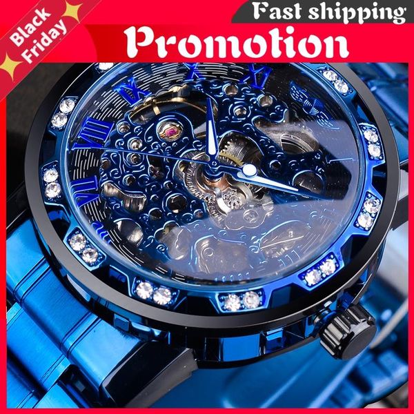 wristwatches transparent diamond mechanical watch blue stainless steel skeleton business luminous male clock, Slivery;brown 
wristwatches transparent diamond mechanical watch blue stainless steel skeleton business luminous male clock, Slivery;brown