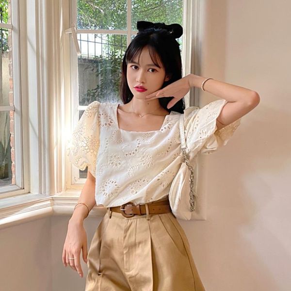 women's blouses & shirts werueruyu vintage puff sleeve blouse square neck women slim, White
women's blouses & shirts werueruyu vintage puff sleeve blouse square neck women slim, White