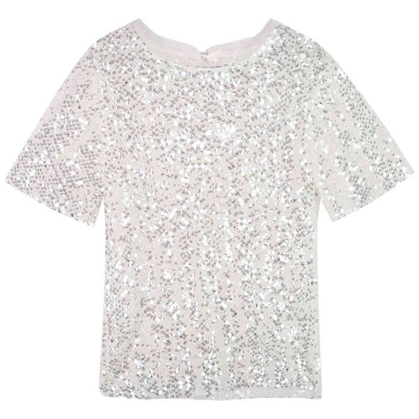pink white sequin stitching mesh short sleeve o neck loose t-shirt casual women female b0445 210514
pink white sequin stitching mesh short sleeve o neck loose t-shirt casual women female b0445 210514