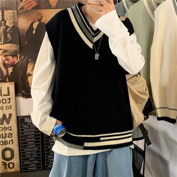 men's printed sleeveless sweater vest korean fashion loose harajuku streetwear knitted couple retro v-neck vests, Black;white
men's printed sleeveless sweater vest korean fashion loose harajuku streetwear knitted couple retro v-neck vests, Black;white