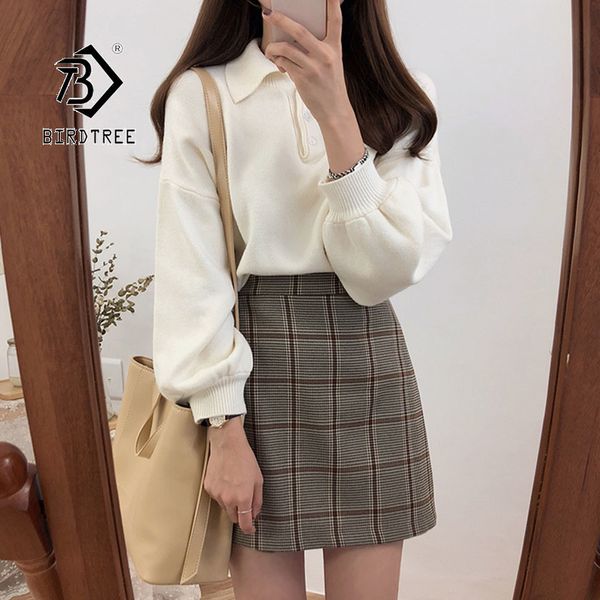 autumn women's pullovers sweater turn-down collar full lantern sleeve button design solid korean casual t97322d 210416, White;black
autumn women's pullovers sweater turn-down collar full lantern sleeve button design solid korean casual t97322d 210416, White;black