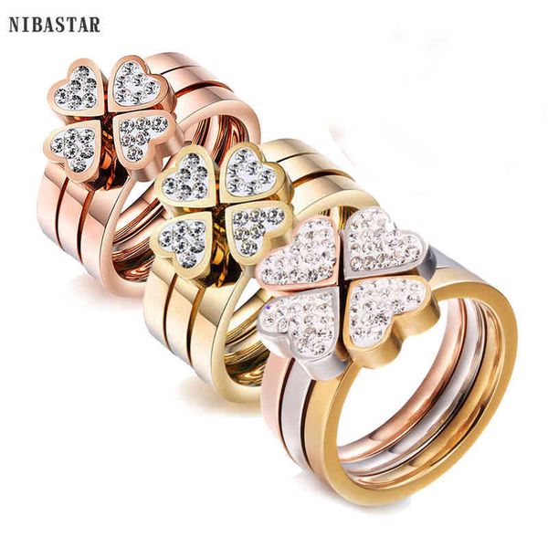 band gorgeous three set for women stainless steel three colors crystal clover ring with crystals, Silver
band gorgeous three set for women stainless steel three colors crystal clover ring with crystals, Silver