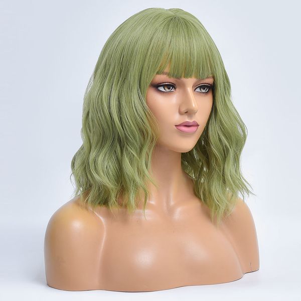 costume accessories short green wave colored daily synthetic wig for white women with bangs cosplay hair heat resistant natural fiber female, Silver
costume accessories short green wave colored daily synthetic wig for white women with bangs cosplay hair heat resistant natural fiber female, Silver