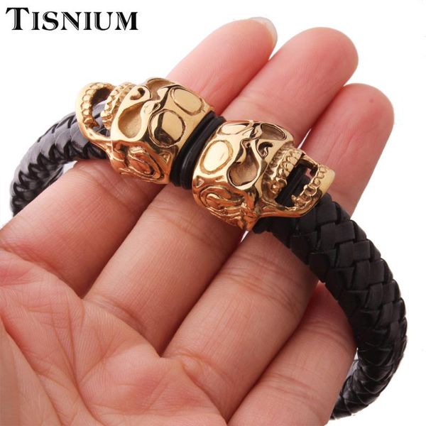 link, chain tisnium black leather bracelet for men gold color skull stainless steel jewelry hip-hop boys accessories holiday gift wholesale
link, chain tisnium black leather bracelet for men gold color skull stainless steel jewelry hip-hop boys accessories holiday gift wholesale