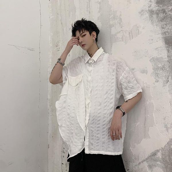 men's casual shirts men net celebrities asymmetric splice short sleeve loose black white japan streetwear couple for man women, White;black
men's casual shirts men net celebrities asymmetric splice short sleeve loose black white japan streetwear couple for man women, White;black