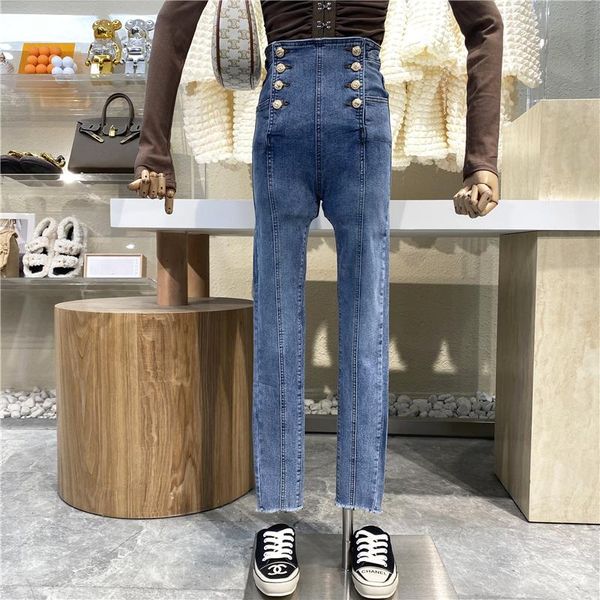 women's jeans 2021 metal double breasted tight little foot pencil pants fashion net red versatile high waist slim personalized rough, Blue
women's jeans 2021 metal double breasted tight little foot pencil pants fashion net red versatile high waist slim personalized rough, Blue