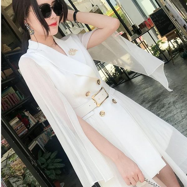office lady style high-end white cloak suit coat 2021 spring autumn fashion slim chiffon splice temperament women blazres m772 women's, White;black
office lady style high-end white cloak suit coat 2021 spring autumn fashion slim chiffon splice temperament women blazres m772 women's, White;black