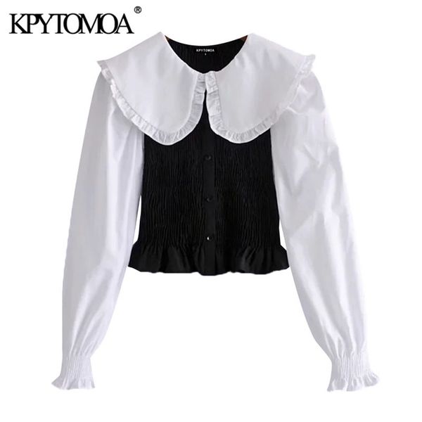 women sweet fashion patchwork ruffle cropped blouse vintage long sleeve button-up female shirts blusas chic 210420, White
women sweet fashion patchwork ruffle cropped blouse vintage long sleeve button-up female shirts blusas chic 210420, White