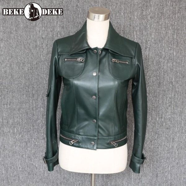 women's leather & faux luxury office lady 100% real jacket women sheepskin slim fit short biker coat streetwear single breasted green o, Black
women's leather & faux luxury office lady 100% real jacket women sheepskin slim fit short biker coat streetwear single breasted green o, Black