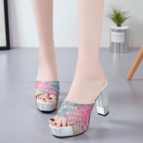 women pu leather summer slippers peep toe super square high heels fashion party shoes woman platform sandals, Black
women pu leather summer slippers peep toe super square high heels fashion party shoes woman platform sandals, Black