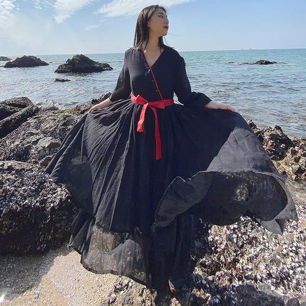 casual dresses johnature women cotton linen dress v-neck three quarter sleeve solid color clothes 2021 spring belt vintage button, Black;gray
casual dresses johnature women cotton linen dress v-neck three quarter sleeve solid color clothes 2021 spring belt vintage button, Black;gray