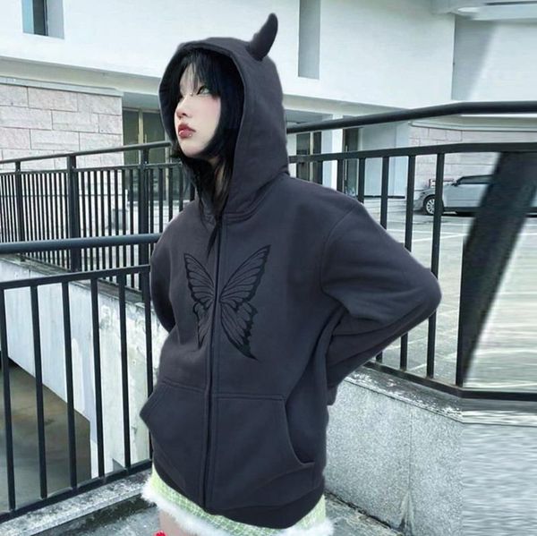 women's hoodies & sweatshirts ox horn cute oversized hoodie women goth butterfly printing zipper up long-sleeved harajuku punk streetwe, Black
women's hoodies & sweatshirts ox horn cute oversized hoodie women goth butterfly printing zipper up long-sleeved harajuku punk streetwe, Black