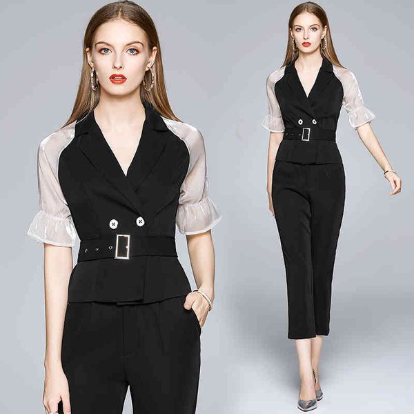 dresses office summer two pieces pant suits organza sleeve double-breasted notched jacket + sashes cropped pants female suit set, Black;gray
dresses office summer two pieces pant suits organza sleeve double-breasted notched jacket + sashes cropped pants female suit set, Black;gray