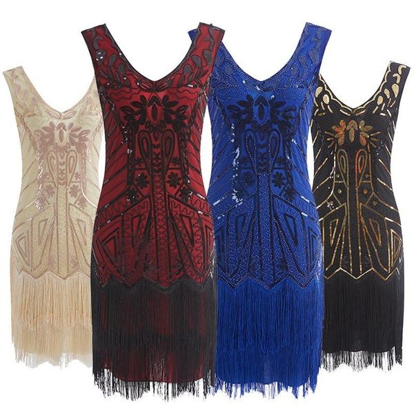 women 1920s style flapper dress great gatsby vintage sequin art deco sleeve midi party embellished v-neck summer casual dresses, Black;gray
women 1920s style flapper dress great gatsby vintage sequin art deco sleeve midi party embellished v-neck summer casual dresses, Black;gray