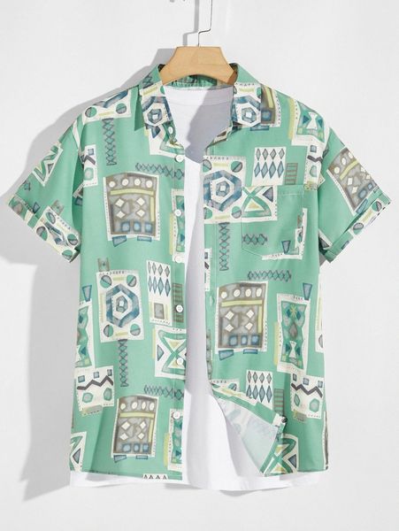 men 1pc argyle & graphic print shirt f81q#, White;black 
men 1pc argyle & graphic print shirt f81q#, White;black