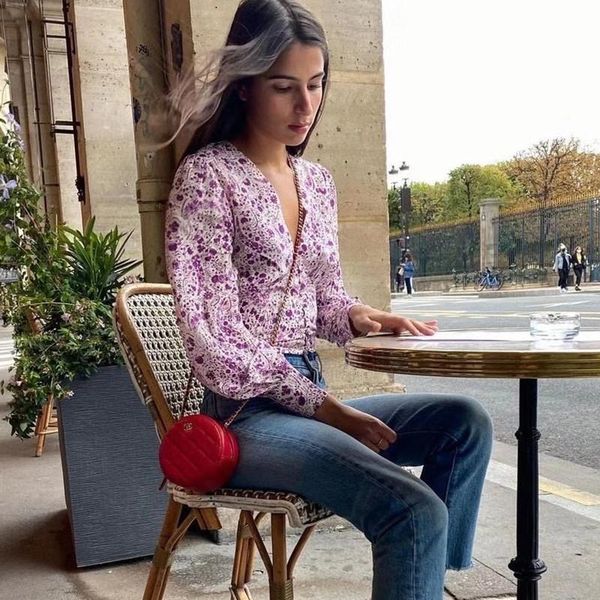 women deep v neckline mystic purple floral print kaia shirt nipped waist women's blouses & shirts, White
women deep v neckline mystic purple floral print kaia shirt nipped waist women's blouses & shirts, White