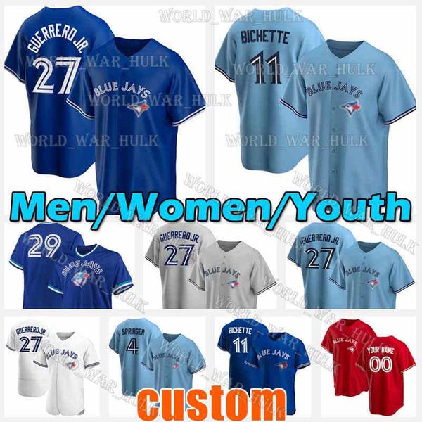 11 bo bichette jersey 27 vladimir guerrero jr. 4 george springer 8 cavan biggio 12 roberto alomar jays 29 joe carter 32 roy halladay custom, Blue;black 
11 bo bichette jersey 27 vladimir guerrero jr. 4 george springer 8 cavan biggio 12 roberto alomar jays 29 joe carter 32 roy halladay custom, Blue;black