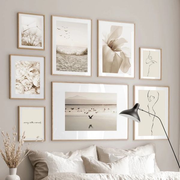 unframed white shell beach dandelion decorative wall art canvas painting