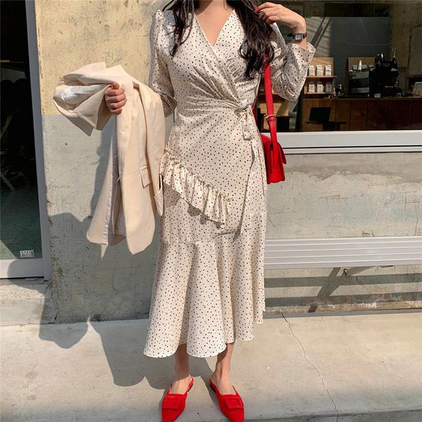 feminine loose sweet ruffles polka dots all match casual office lady gentle ol women elegant streetwear long dresses 210421, Black;gray
feminine loose sweet ruffles polka dots all match casual office lady gentle ol women elegant streetwear long dresses 210421, Black;gray