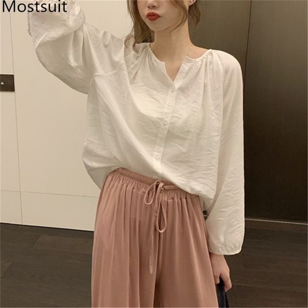 white solid loose blouse shirt women full sleeve single breasted o-neck korean fashion female blusas mujer 210513
white solid loose blouse shirt women full sleeve single breasted o-neck korean fashion female blusas mujer 210513