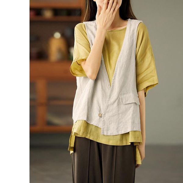 women's vests 2021 summer style retro literary linen sleeveless vest ladies loose waistcoat cardigan top, Black;white
women's vests 2021 summer style retro literary linen sleeveless vest ladies loose waistcoat cardigan top, Black;white